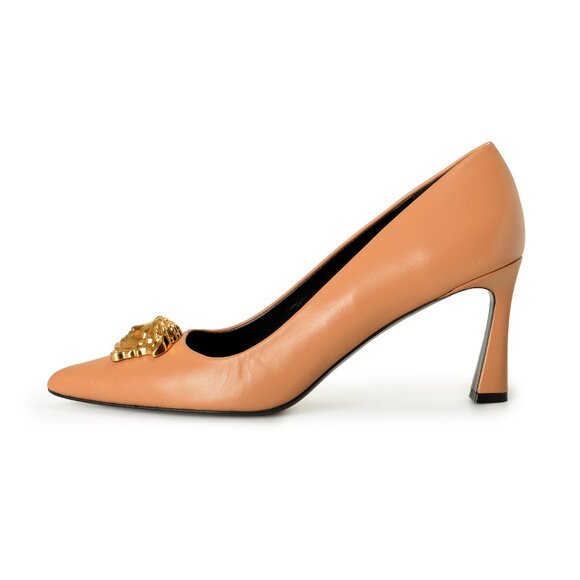 Versace Women's Gold Medusa 100% Leather Heeled Pumps Shoes US 7.5 IT 37.5 - Picture 2 of 8